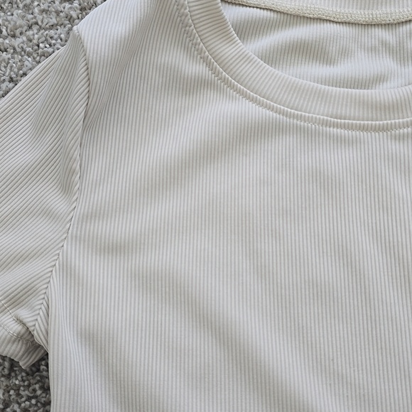 Beige Ribbed Short Sleeve Top - Picture 2 of 2
